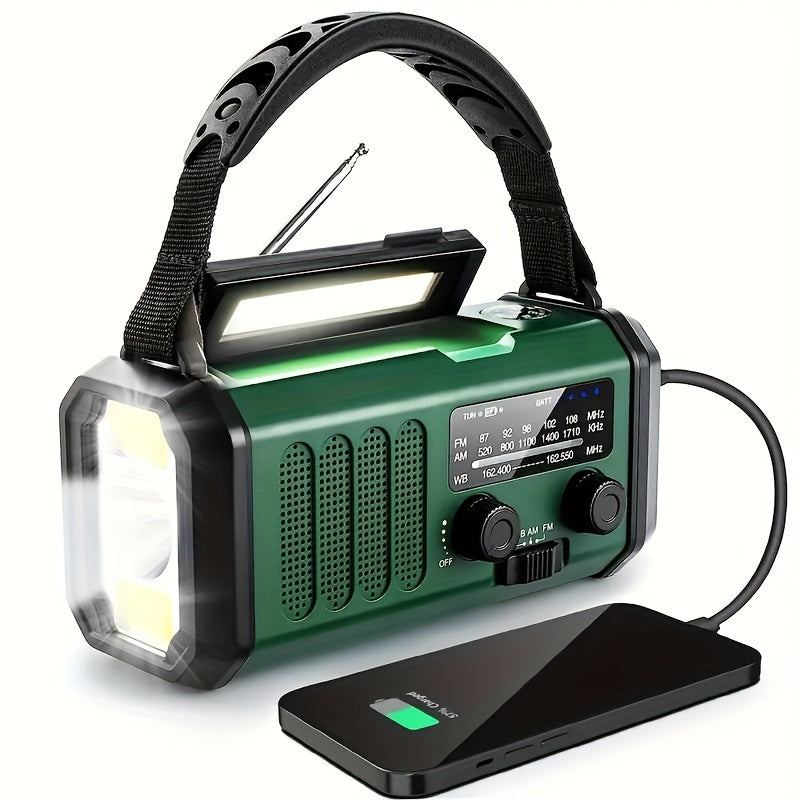 Emergency Radio with 10,000 mAh Power Bank | Solar, Crank & USB-C Charging | LED Light, SOS Alarm & Compass | AM/FM/NOAA Weather Alerts
