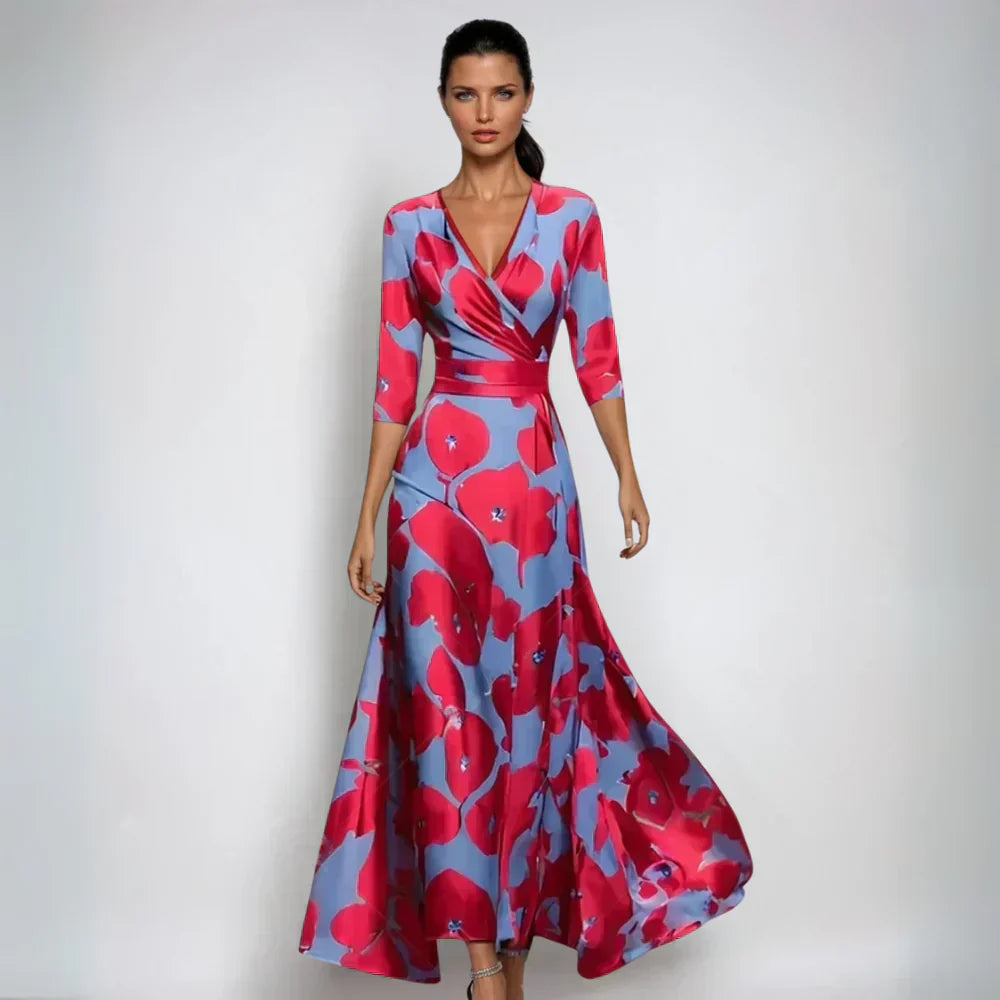Women’s Floral Pattern Wrap Maxi Dress | V-Neck