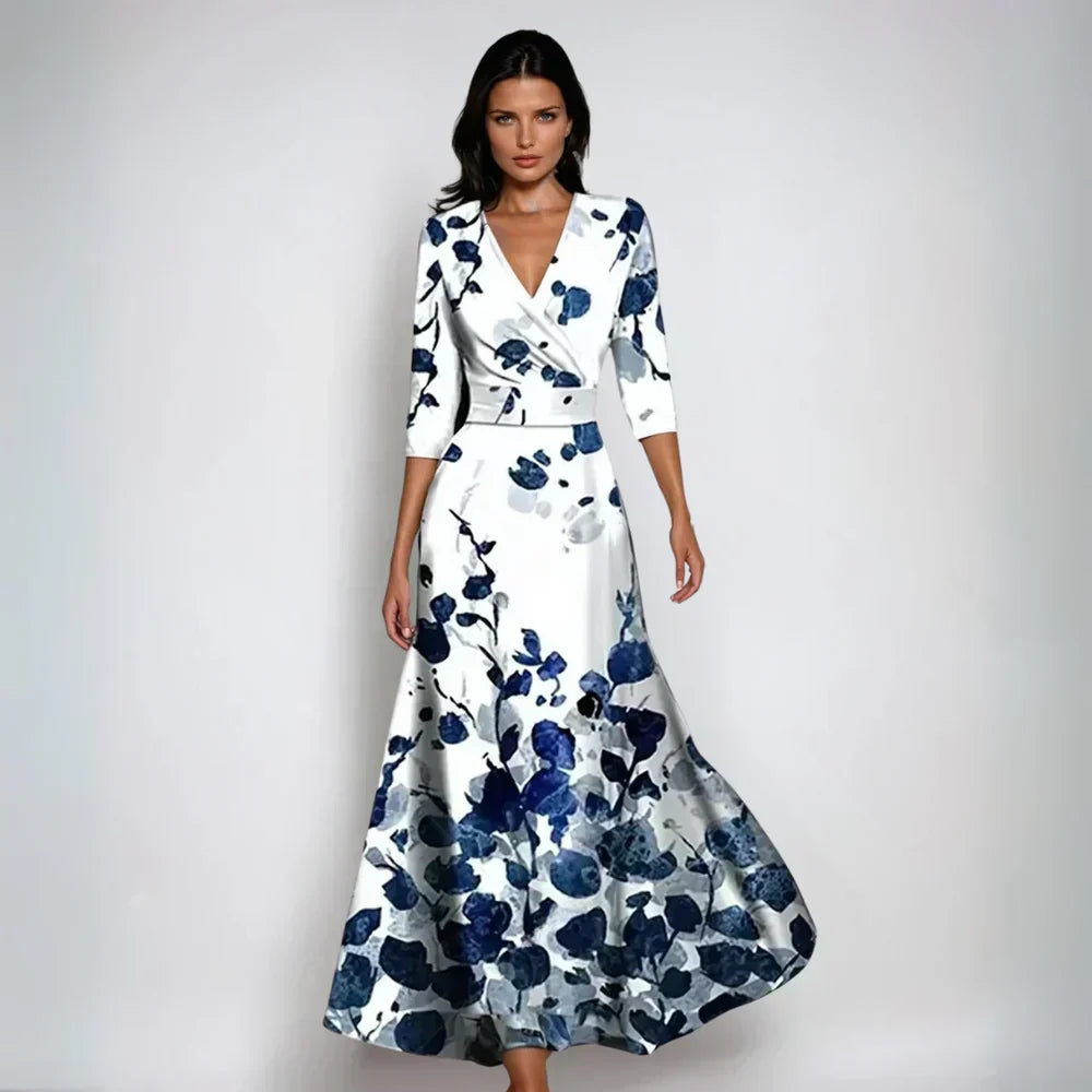 Women’s Floral Pattern Wrap Maxi Dress | V-Neck