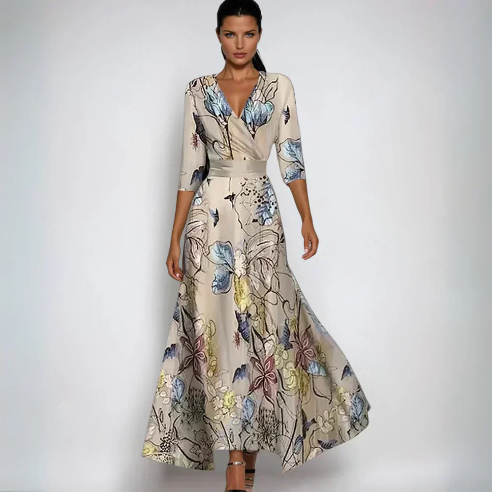 Women’s Floral Pattern Wrap Maxi Dress | V-Neck