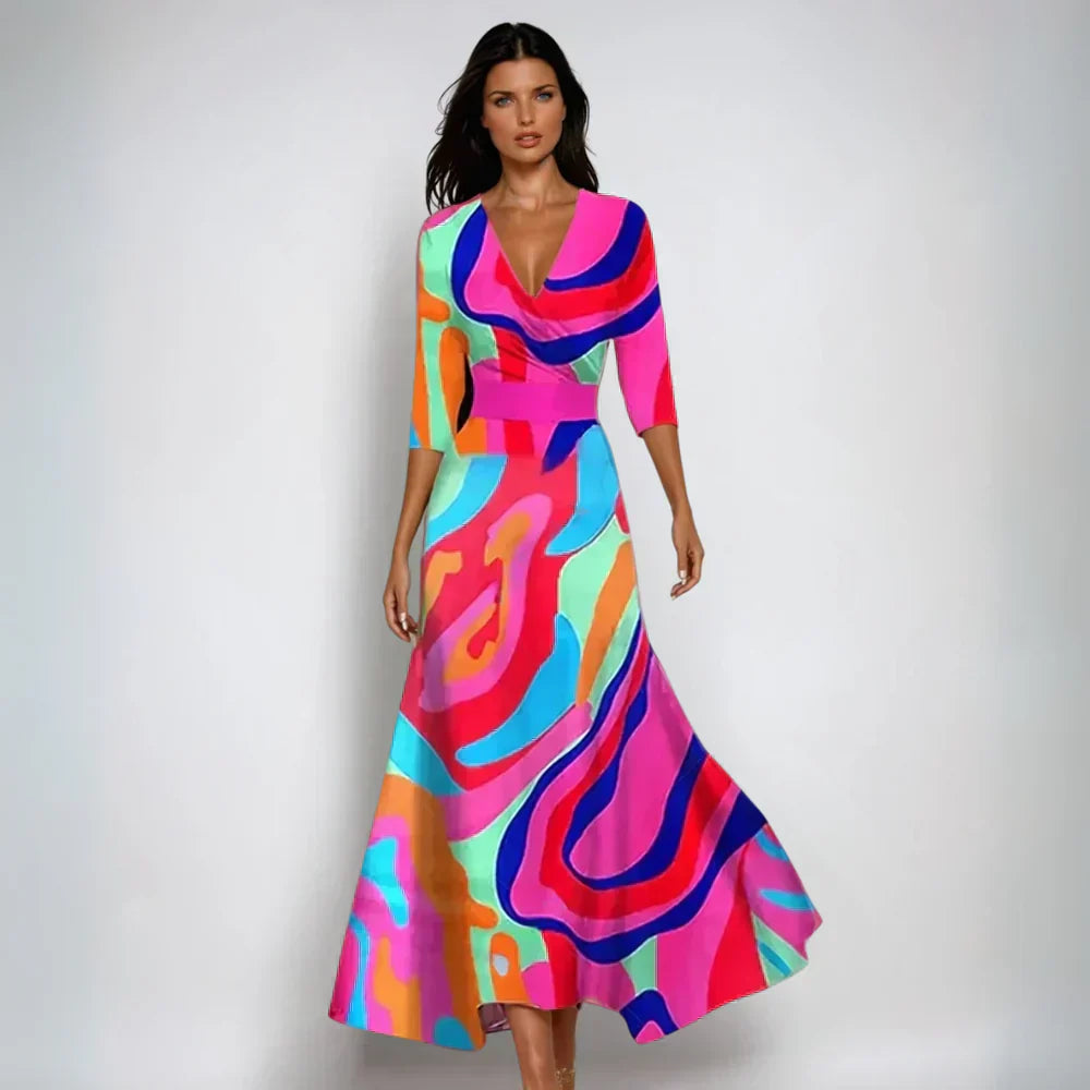 Women’s Floral Pattern Wrap Maxi Dress | V-Neck