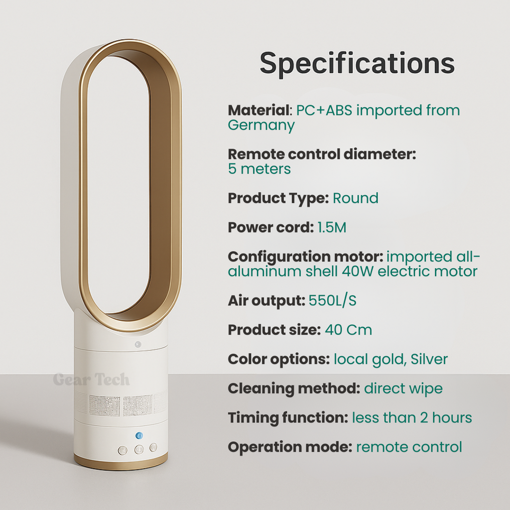 16-Inch Remote-Controlled Bladeless Fan - UK Design