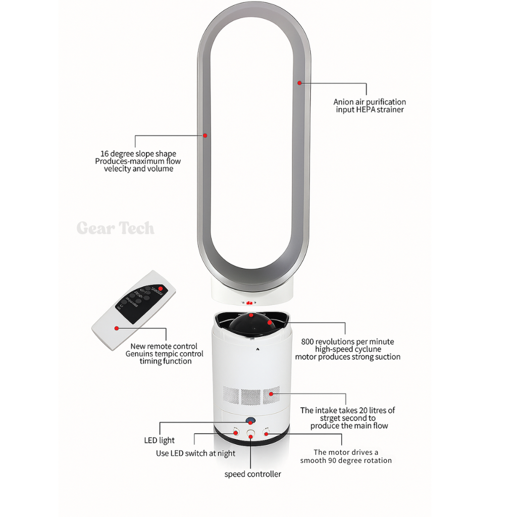 16-Inch Remote-Controlled Bladeless Fan - UK Design