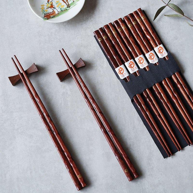 Elegant Wooden Chopstick Set with Golden Cherry Blossom Design