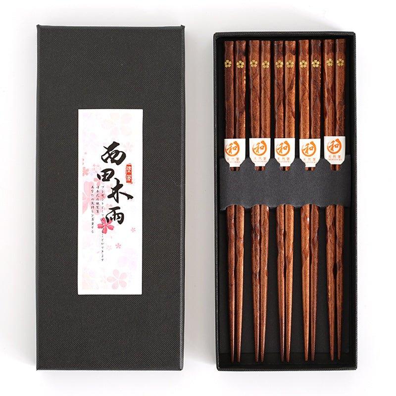 Elegant Wooden Chopstick Set with Golden Cherry Blossom Design