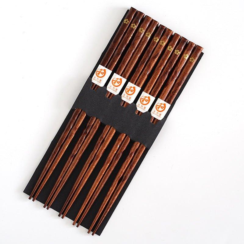 Elegant Wooden Chopstick Set with Golden Cherry Blossom Design