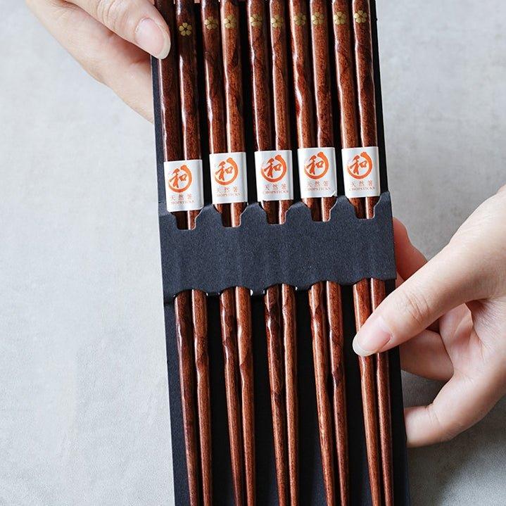 Elegant Wooden Chopstick Set with Golden Cherry Blossom Design