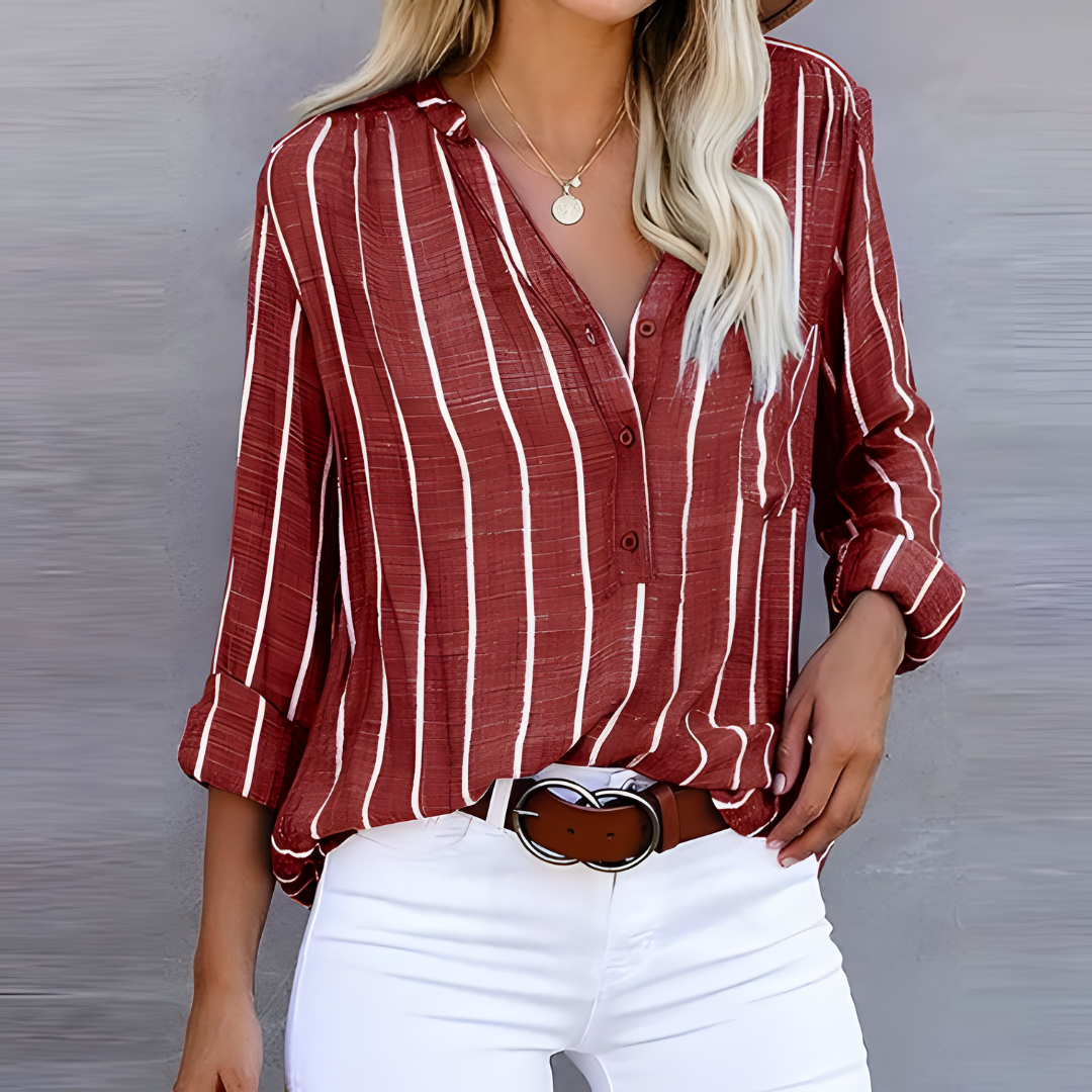 Women's Striped Button-Down Blouse | Long Sleeves