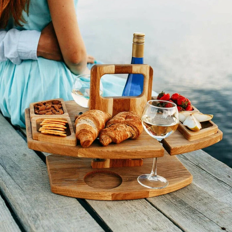 Compact Wooden Picnic Wine Table