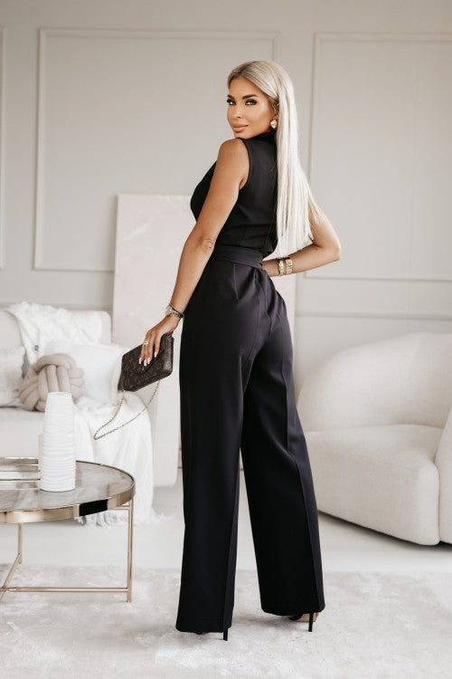 Women's Casual Sleeveless V-Neck Jumpsuit | with Tie Belt