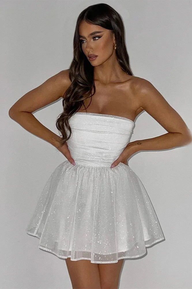 Women’s Strapless Glitter Cocktail Dress | Mini