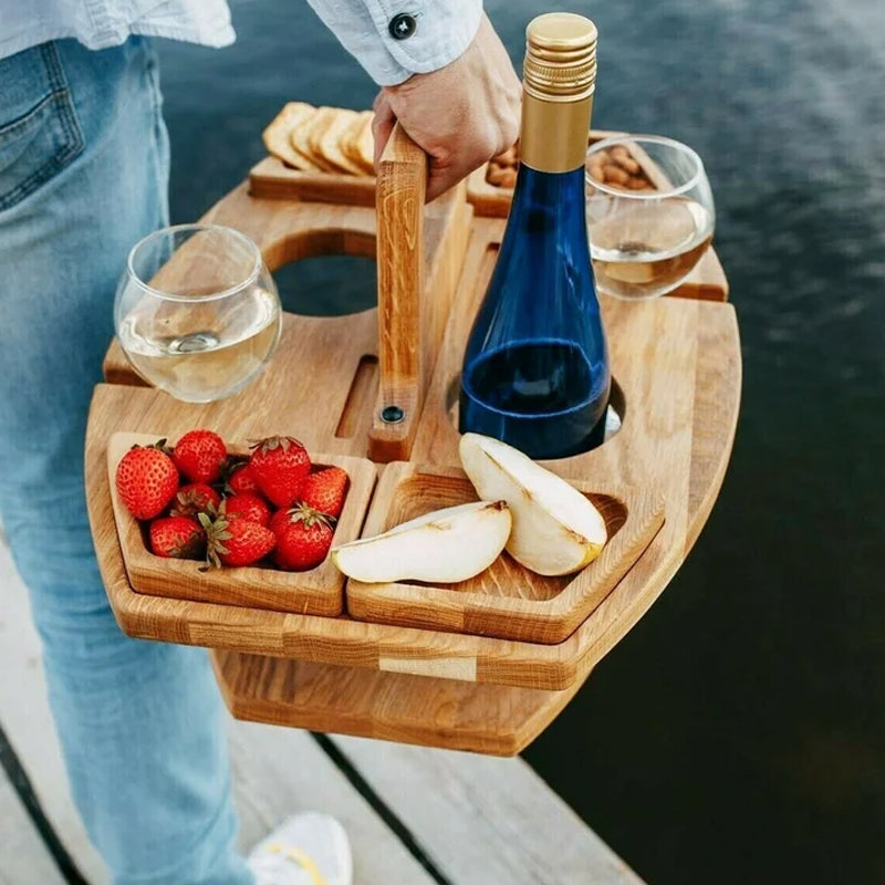 Compact Wooden Picnic Wine Table