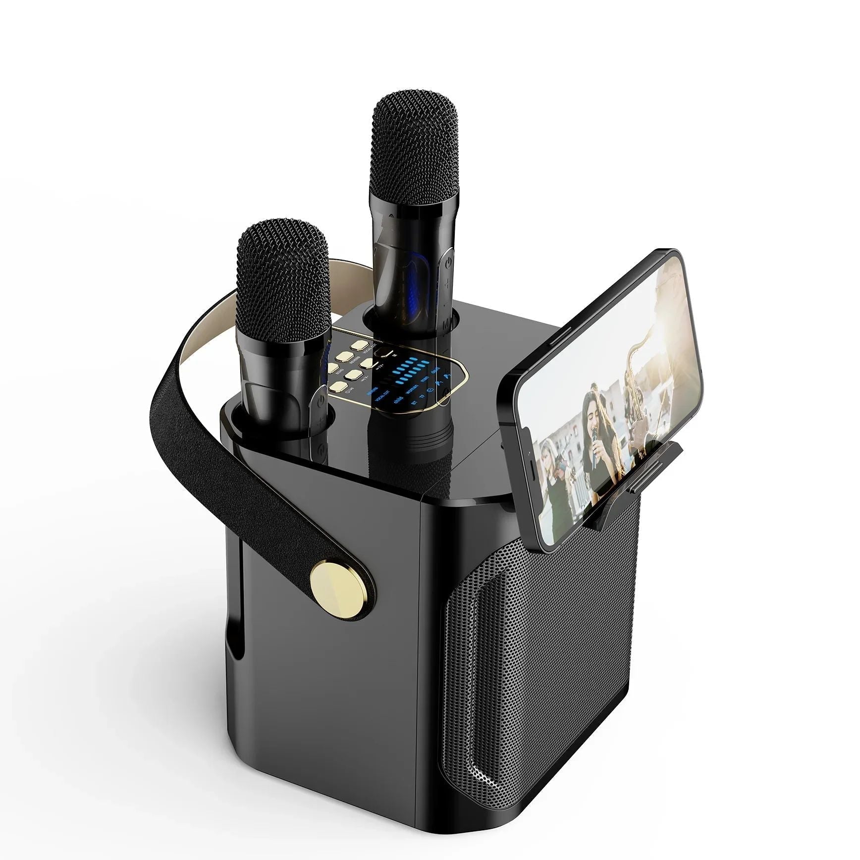 Premium Portable Karaoke Bluetooth Speaker – 360° Stereo Surround Wireless Subwoofer with Dual Microphones