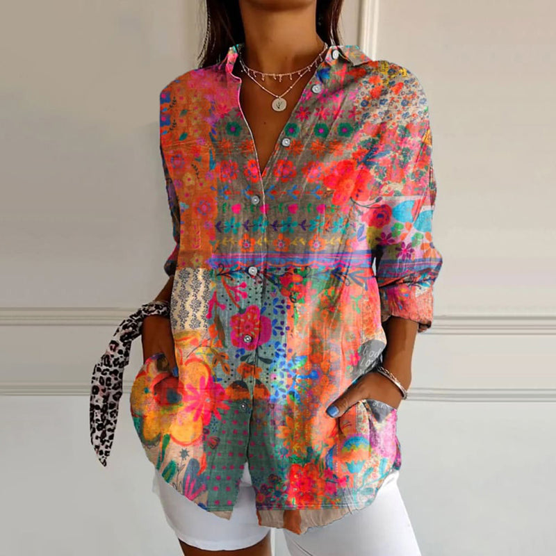 Women’s Boho Style Floral Pattern Blouse | Long Sleeve