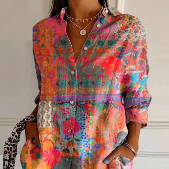 Women’s Boho Style Floral Pattern Blouse | Long Sleeve