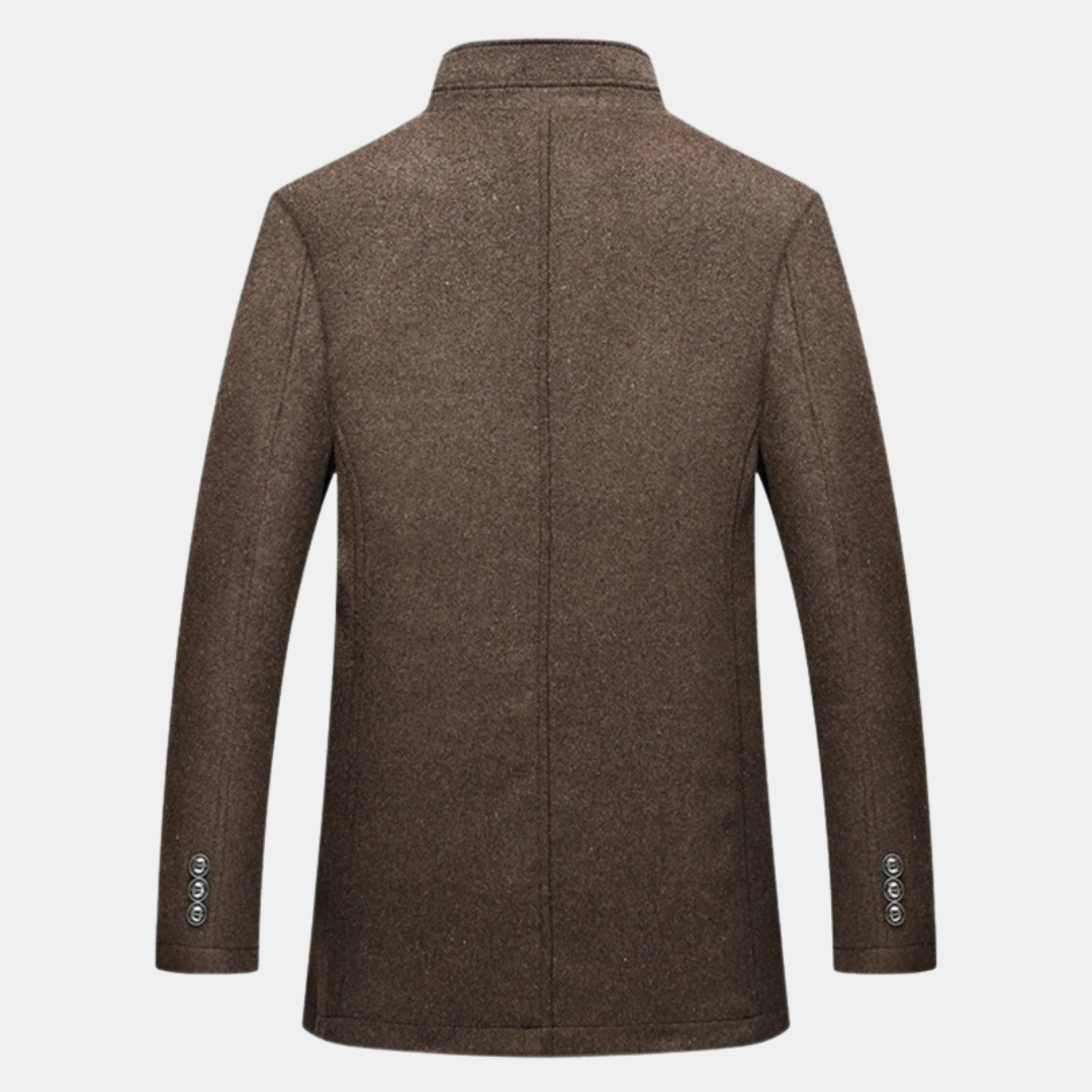 Men's Long Coat | Stand-Up Collar