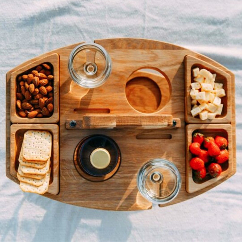 Compact Wooden Picnic Wine Table