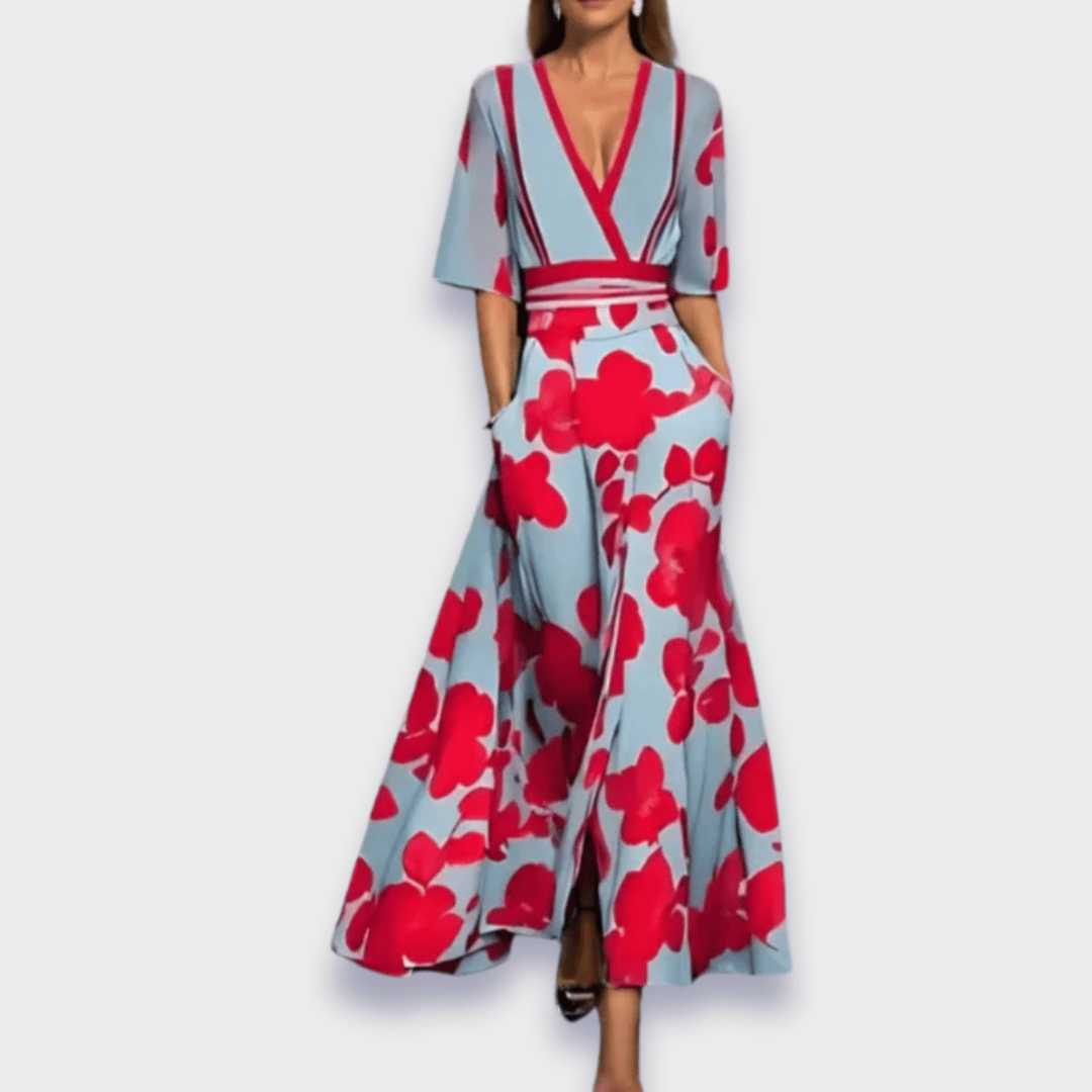 Women’s Floral Pattern Wrap Maxi Dress | V-Neck