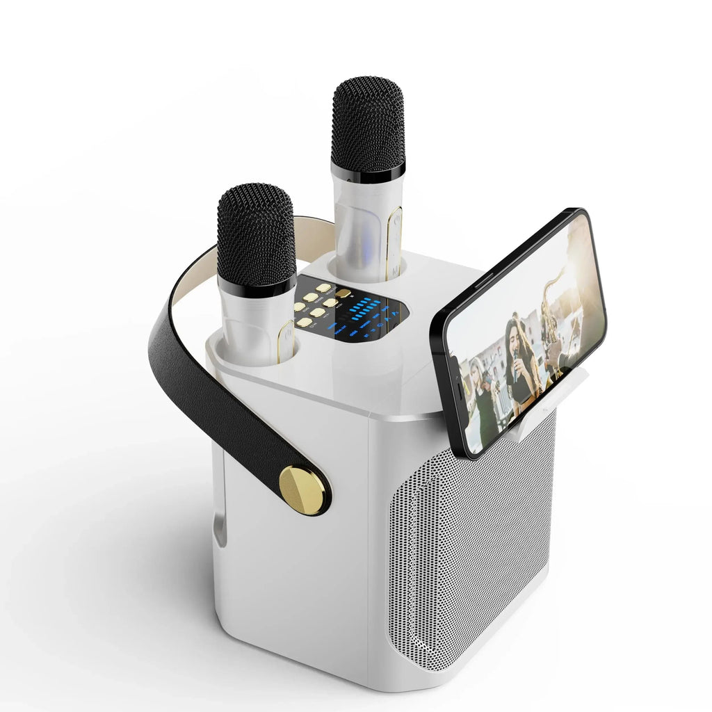 Premium Portable Karaoke Bluetooth Speaker – 360° Stereo Surround Wireless Subwoofer with Dual Microphones