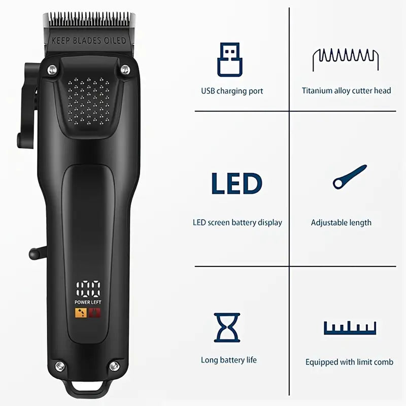 3-Piece Men's Hair and Beard Grooming Set, Wireless Trimmers with LED Display, USB Rechargeable