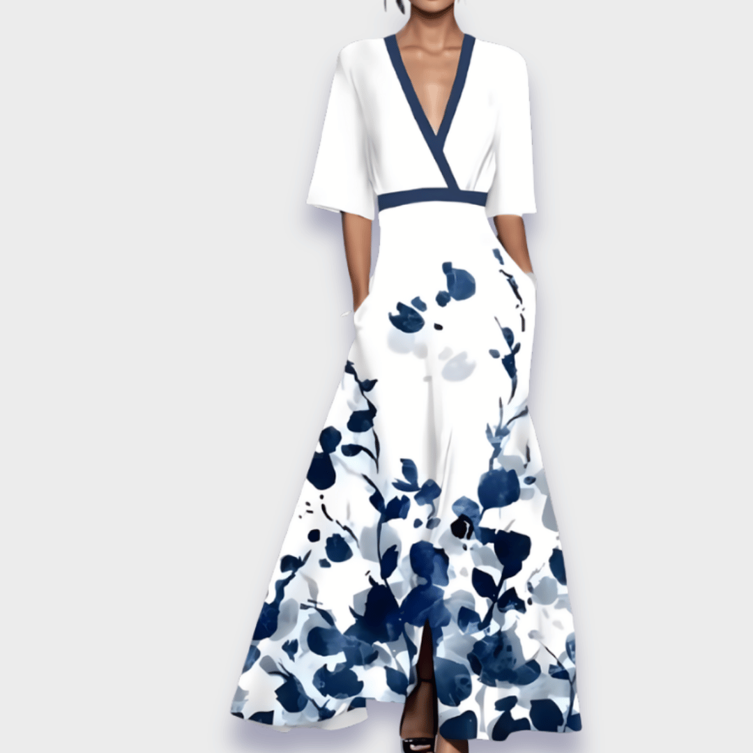 Women’s Floral Pattern Wrap Maxi Dress | V-Neck