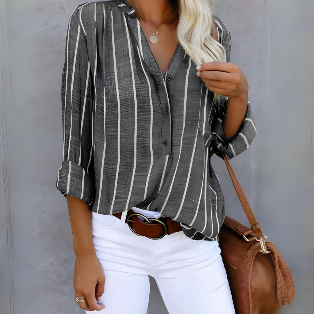 Ladies Elegant Striped Blouse | Long Sleeve