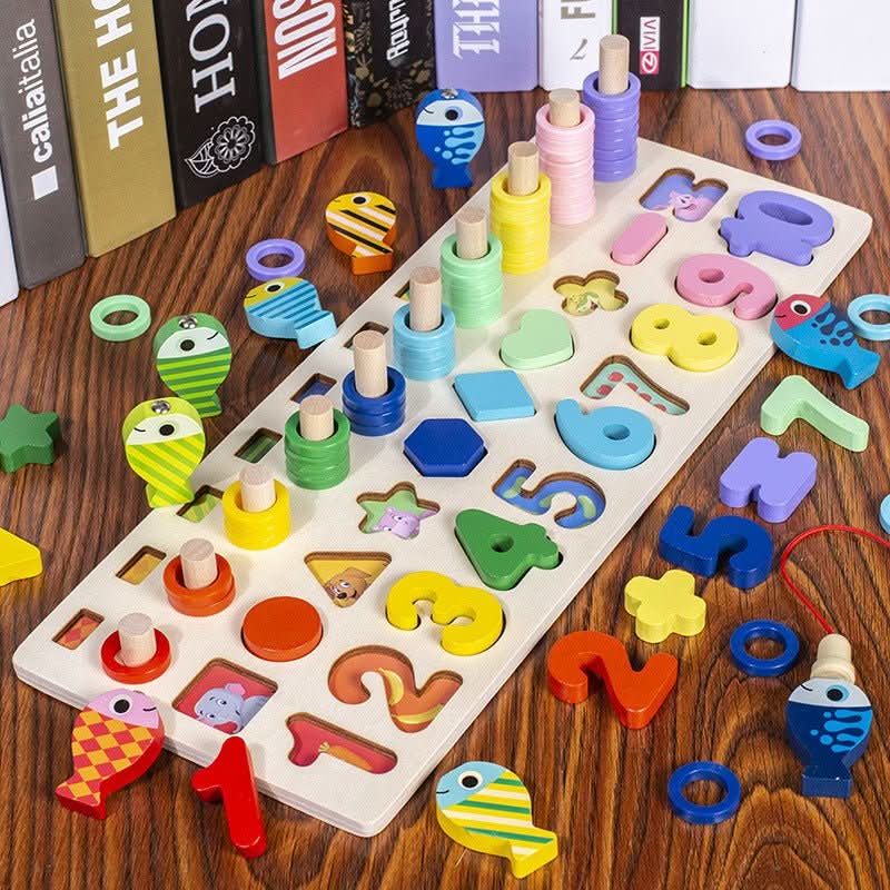 Wooden Educational Learning Board – Interactive Game for Exploring Numbers, Shapes, and Colors