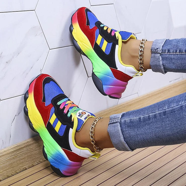 Women's Multicolored Chunky Sneakers | Lace-Up Closure