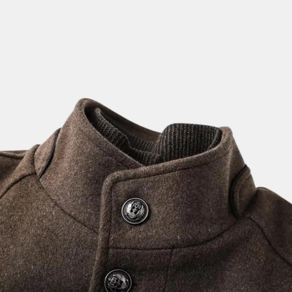 Men's Long Coat | Stand-Up Collar