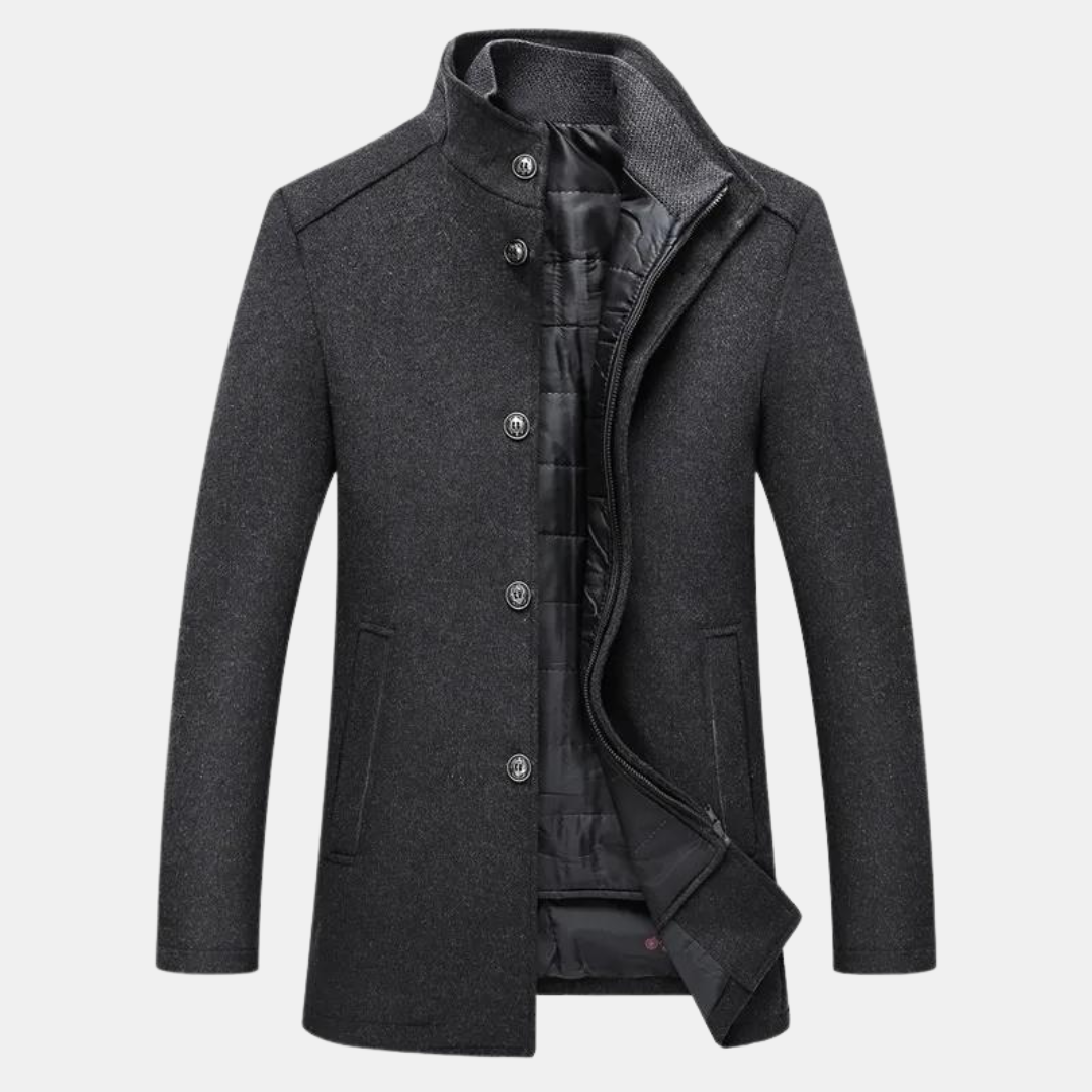 Men's Long Coat | Stand-Up Collar