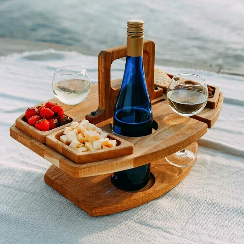Compact Wooden Picnic Wine Table