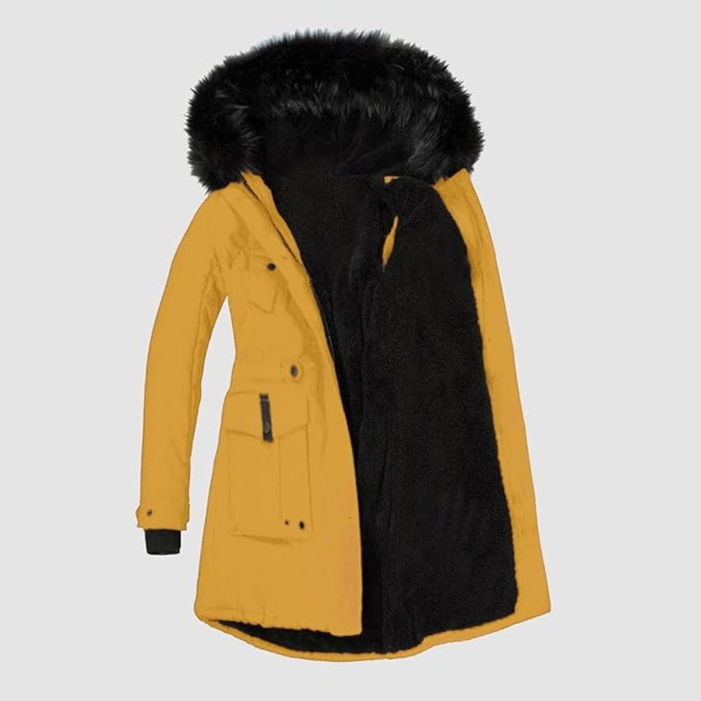 Ladies Long Winter Jacket | With Faux Fur Trim