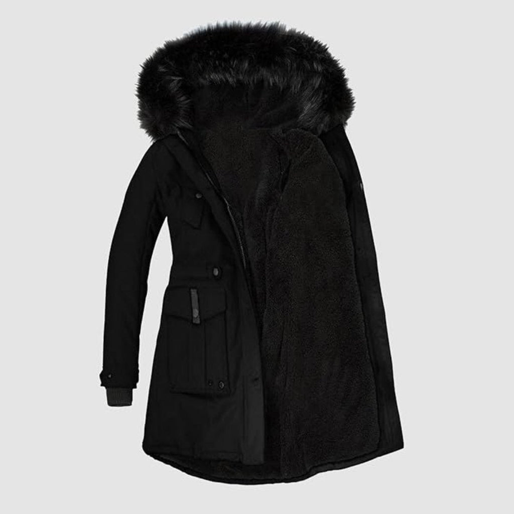Ladies Long Winter Jacket | With Faux Fur Trim