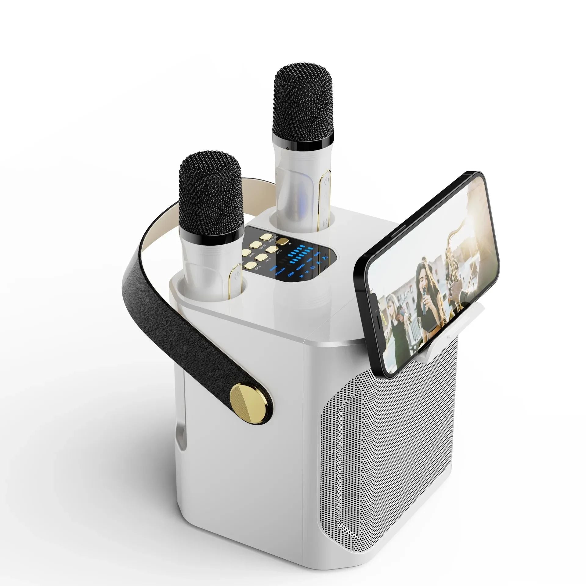 Premium Portable Karaoke Bluetooth Speaker – 360° Stereo Surround Wireless Subwoofer with Dual Microphones