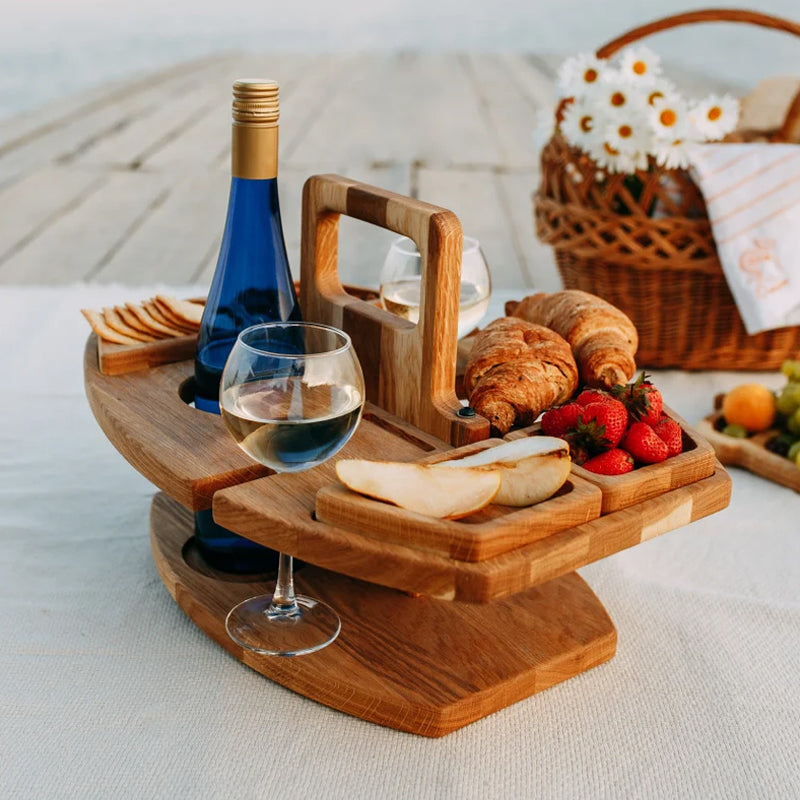 Compact Wooden Picnic Wine Table