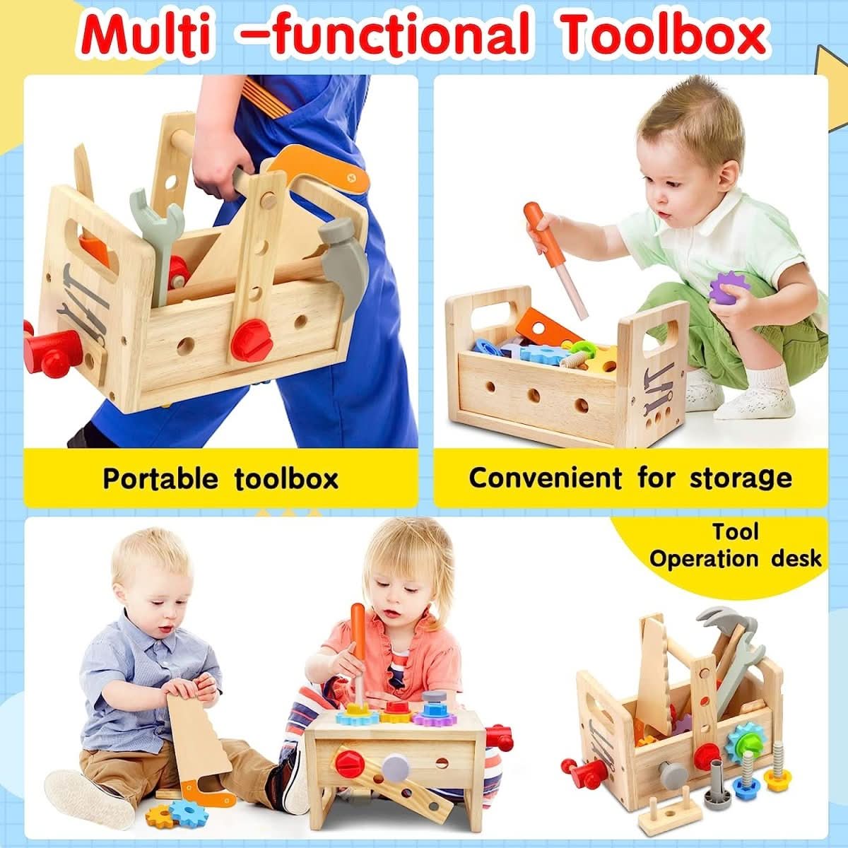 Wooden Toolbox for Kids – Engaging Play to Enhance Motor Skills from 6 Months