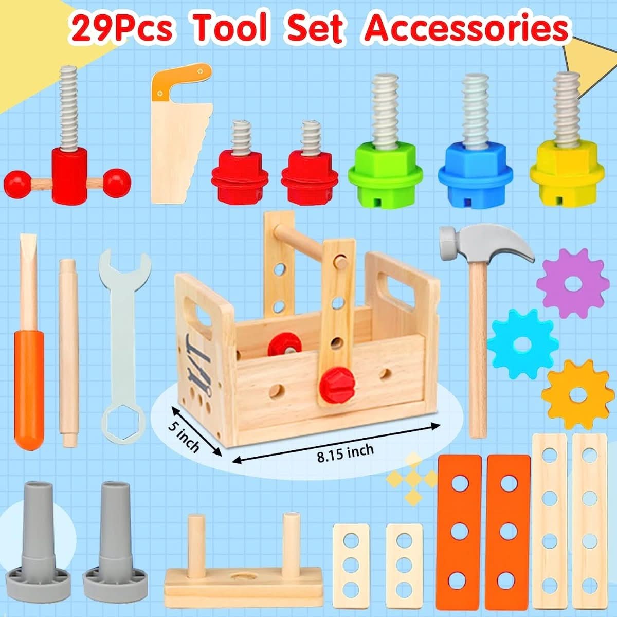 Wooden Toolbox for Kids – Engaging Play to Enhance Motor Skills from 6 Months
