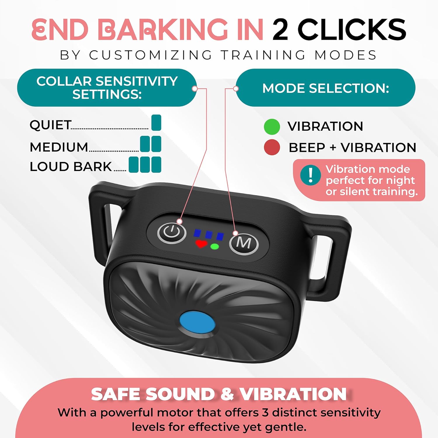 Small Dog Anti-Bark Collar | Sound & Vibration Features | IP67 Waterproof | Adjustable & Gentle Training Aid