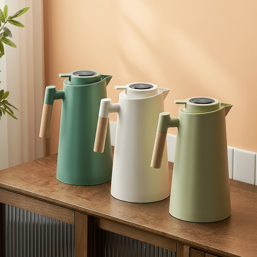 Insulated Thermos with Temperature Indicator and Wooden Handle