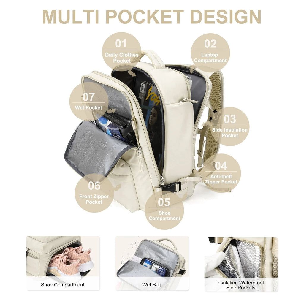 35L Women's Travel Backpack | Waterproof with USB Port | Anti-Theft Features & Shoe Compartment | Perfect for Hiking, Daily Use & Travel