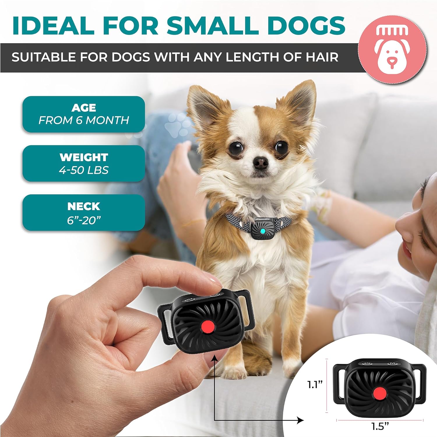 Small Dog Anti-Bark Collar | Sound & Vibration Features | IP67 Waterproof | Adjustable & Gentle Training Aid