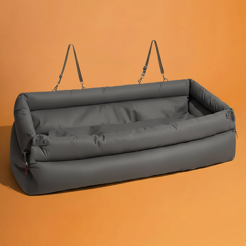 Spacious Faux Leather Dog Car Seat Bed with Elegant Design and Non-Slip Support