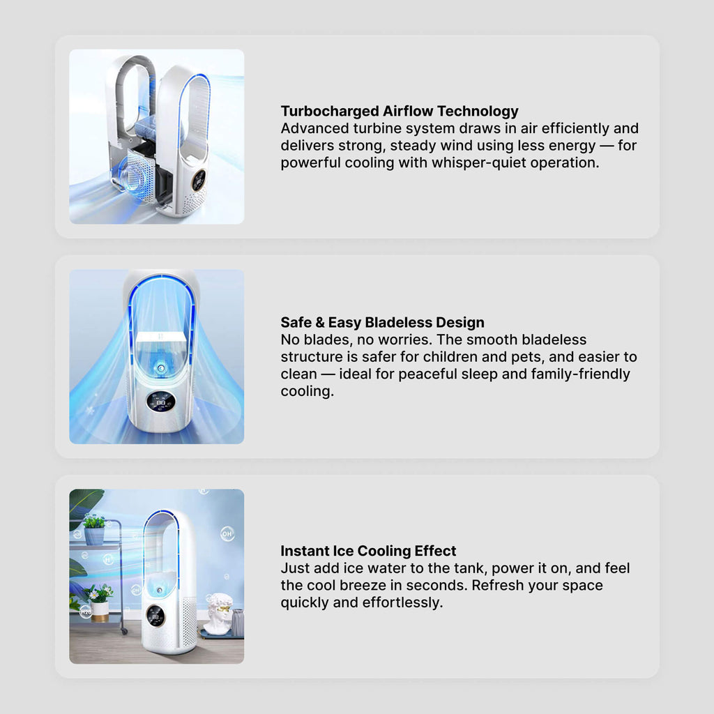 Quiet Bladeless Portable Air Conditioner: Ergonomic Design for Home and Office