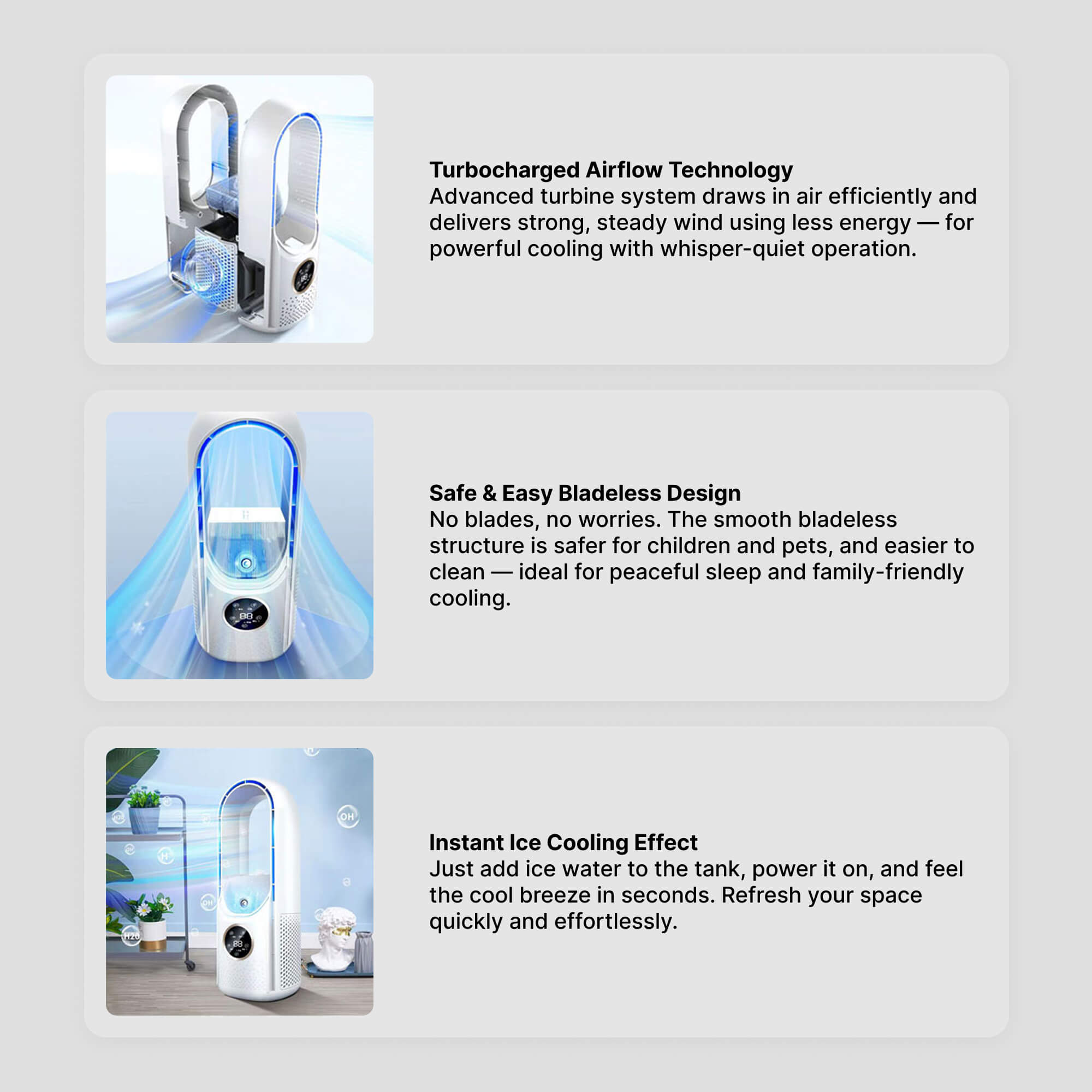 Quiet Bladeless Portable Air Conditioner: Ergonomic Design for Home and Office
