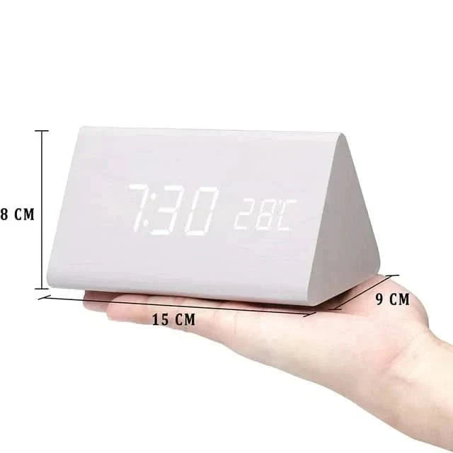 Wooden-Style LED Alarm Clock with Triple Alarm Settings, Temperature Display, and Adjustable Brightness