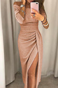 Women's Off-Shoulder Midi Evening Dress | High Slit