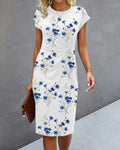 Women's Floral Pattern Short Sleeve Wrap Dress | Midi