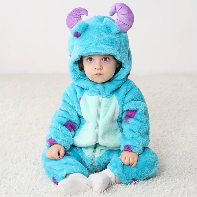 Fluffy Comfort Animal Baby Overall with Zipper Access