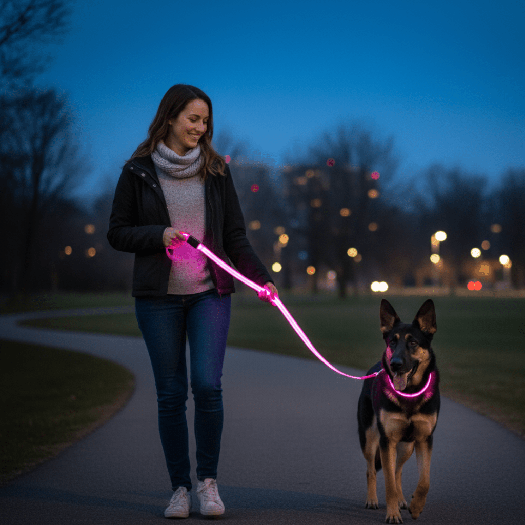 USB Rechargeable LED Dog Leash with Reflective Features