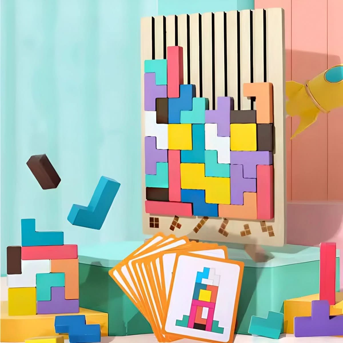 Wooden Tetris Puzzle for Creative Stacking and Logic Development